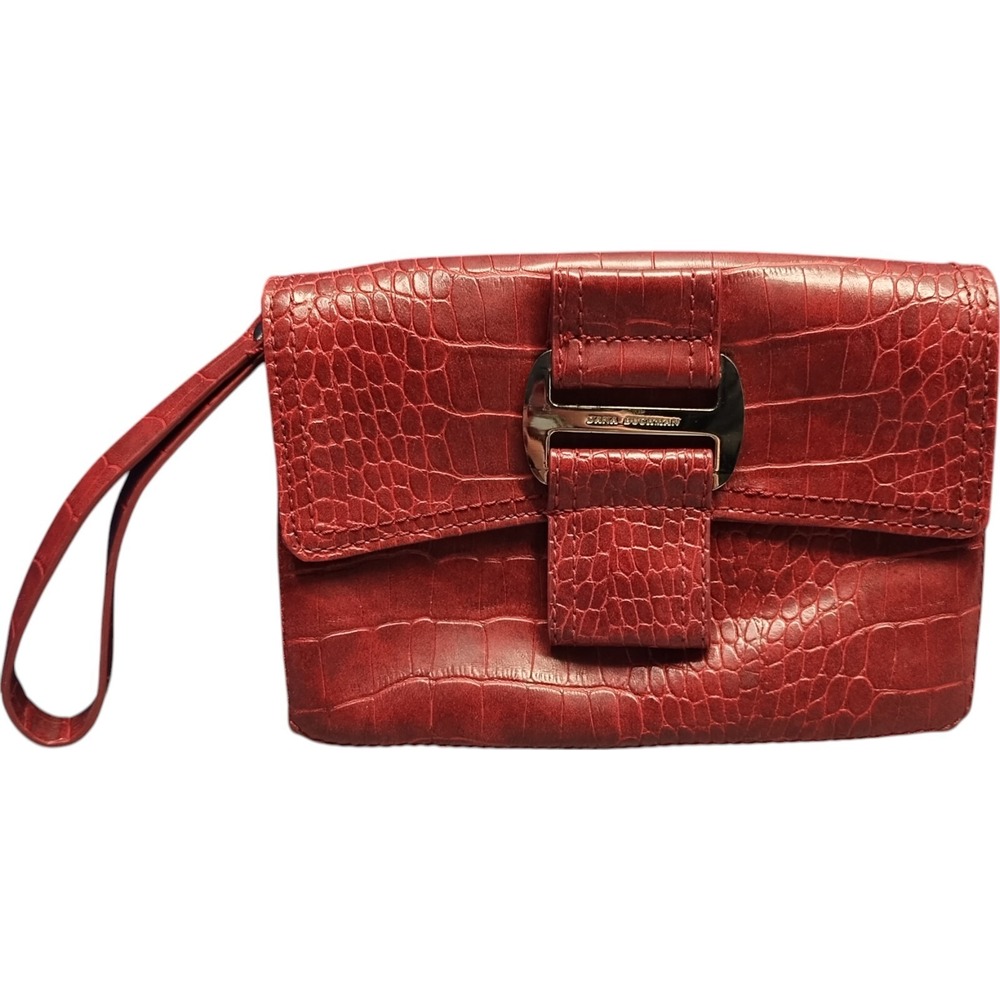 Dana Buchman Faux Croc Skin Wristlet Womens Red Polyester Lining Buckle Detail